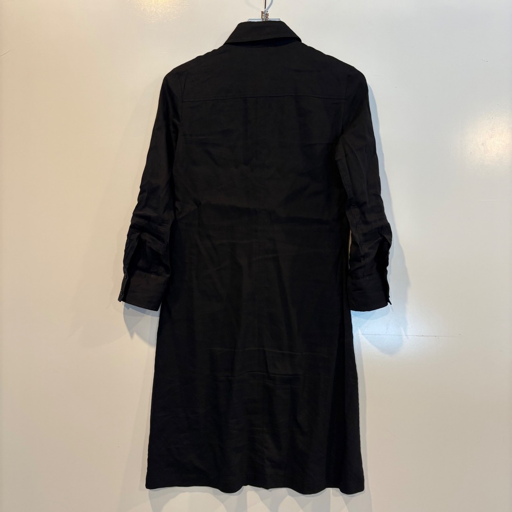 Theory Saige Button Down Linen Blend Shirt Dress Black Tab Sleeve Womens Size 6 - Picture 4 of 7